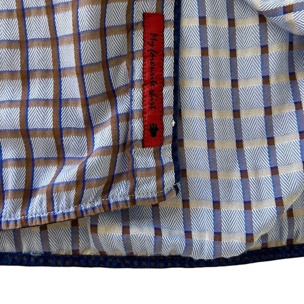 LUCHIANO VISCONTI Plaid Dress Shirt sz M Button Up Flip Cuff Business Casual - Picture 8 of 12